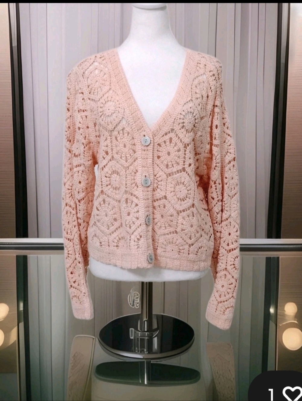 Ultra Pink Crochet V-Neck Button Cardigan - Blush